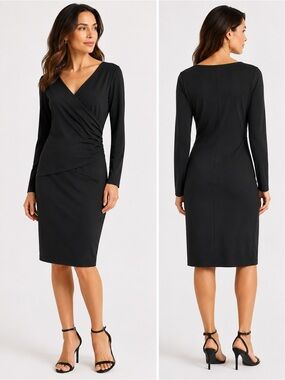 TALBOTS FAUX WRAP BLACK BUSINESS DAY TO NIGHT OUT LBD CAREER TO DATE DRESS SZ XL